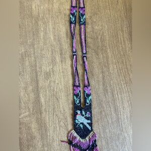 Handcrafted Beaded Necklace - Black and Purple
